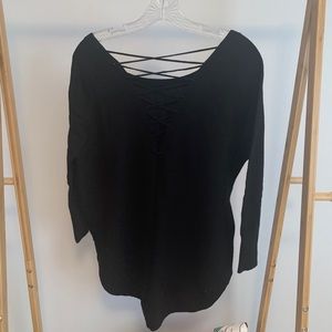 Express black sweater with lace up detail